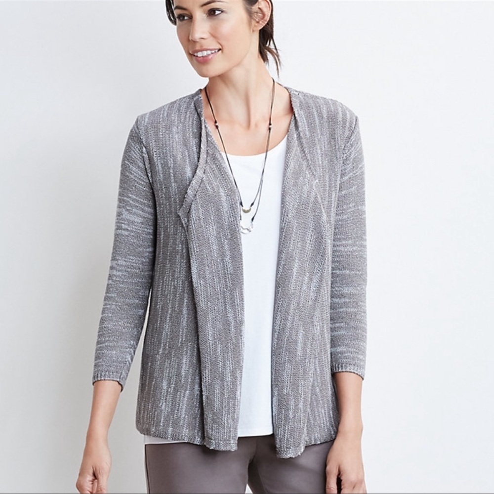J. Jill Pure Jill Melange Open Front Marbled Taupe Waterfall Cardigan XS